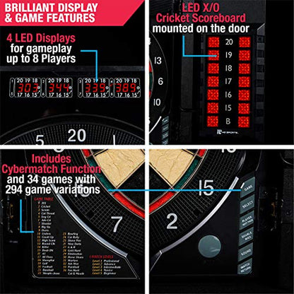 MD Sports Dartboard Cabinet Multiple Styles Electronic Dartboard With Digital X/O Cricket Scorekeeping and Dart Set, Perfect for Cricket Games - style: Bristlesmart E-Dartboard (w/Steel Tip Darts)