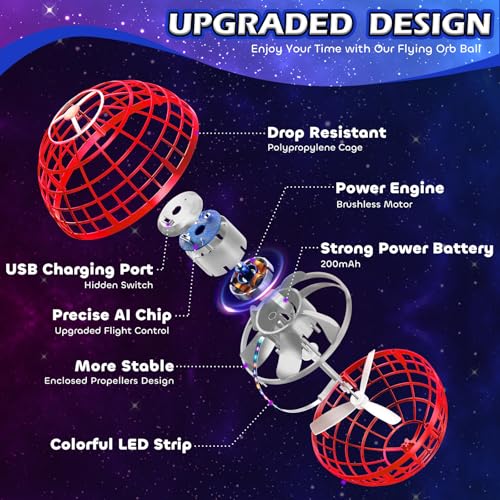 Tikduck Flying Orb Ball 2026 Toys Soaring Hover Boomerang Spinner Hand Controlled Mini Drone Cosmic Globe Spinning Kids Outdoor Fly Toy Birthday Gift Cool Stuff for Boys Girls 6 7 8 9 10+ Year Old - color: Red