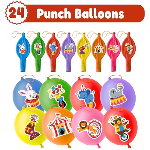 72 PCS Carnival Party Favors for Kids | 48 Pre-Cut Temporary Tattoos, 24 Punch Balloons, Birthday Party Decorations, Goodie Bag Fillers, Classroom Rewards