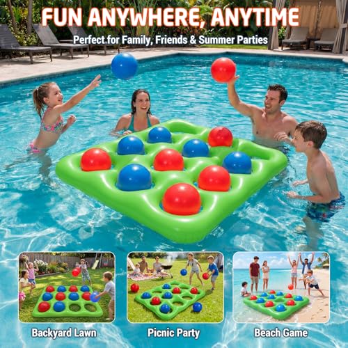 Upgraded Pool Toys 12-Square Pool Tic Tac Toe Game Set With 12 Inflatable Balls, Pool Games for kids/Adults/Teens, Inflatable Pool Games, Suitable Pool Beach Party Birthday Favors & Family, Green - color: Green