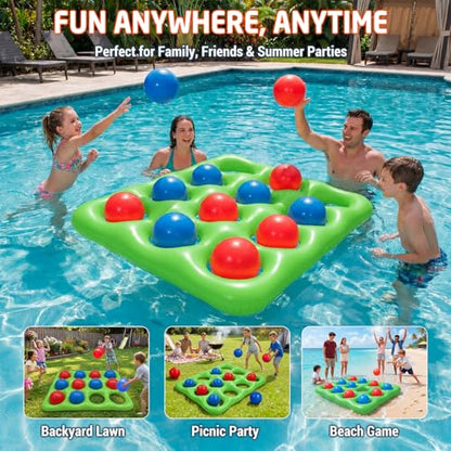 Upgraded Pool Toys 12-Square Pool Tic Tac Toe Game Set With 12 Inflatable Balls, Pool Games for kids/Adults/Teens, Inflatable Pool Games, Suitable Pool Beach Party Birthday Favors & Family, Green - color: Green