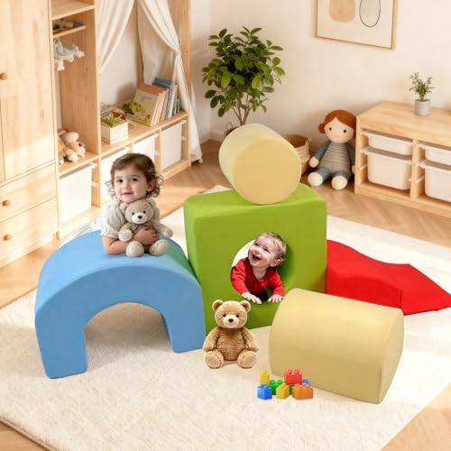 Climbing Toys for Toddlers 1-3 – 5 Pieces Soft Foam Indoor Play Blocks Set for Babies & Kids
