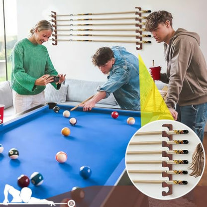 NBEADS 2Pcs 16.97x2.76x0.45inch Wall Mount Pool Stick Holder, Wood Pool Cue Rack Wall-Mounted Billiard Cue Holder Pool Table Accessories Organizer Holds Up to 7 Cues Stick for Billiard, Coconut Brown