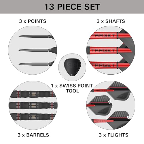 Target Darts Scope Steel Tip Swiss Point Darts, 90% Tungsten Dart Set | Steel Tip Dart, Red & Black Darts, Professional Dart Set with Swiss Points & Tool | Barrel 01/02/03/04 –21G/22G/23G/24G/25G - size: 25G, style: Barrel 02