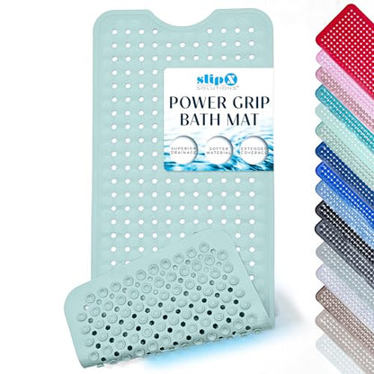 SlipX Solutions Power Grip Bathtub Safety Mat | Precision Grip Technology for Longer, Stronger, & Softer Wet Surface Protection | Solid Seafoam 39"x16" - color: Solid Seafoam