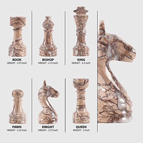 Radicaln Marble Chess Pieces 3.5" Handmade Black & Marinara Chess Figures | Natural Stone, Hand Polished, Premium Finish, 32 playing Pieces, Unique Veining, Timeless Design - color: Black and Marinara
