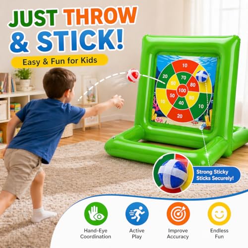Pool Toys for Kids & Adults, 2-in-1 Dart Board and Tic Tac Toe Pool Game with 24 Sticky Balls, Family Summer Water Games for Backyard, Pool Party and Swimming Pool, Green - color: Green
