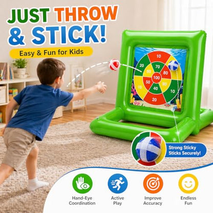 Pool Toys for Kids & Adults, 2-in-1 Dart Board and Tic Tac Toe Pool Game with 24 Sticky Balls, Family Summer Water Games for Backyard, Pool Party and Swimming Pool, Green - color: Green
