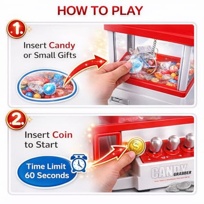 Japard Claw Machine for Kids, Mini Candy Vending Machine, Manual Arcade Game with Adjustable Sound, Candy Grabber Prize Dispenser, Gifts for Girls Boys Easter Party