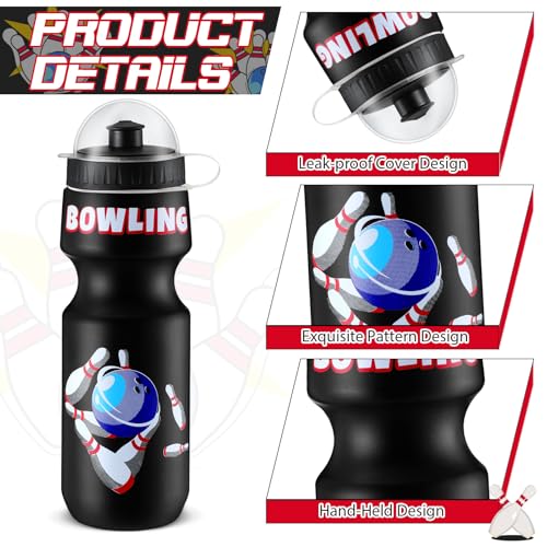 Hosuly 12 Pack Bowling Party Favors Set, Bowling Drawstring Bags & 24 oz Water Bottles, Kids Birthday Party Supplies, Bulk Plastic Sport Water Bottle, Goodie Bag for School Reward Gym Team Gifts