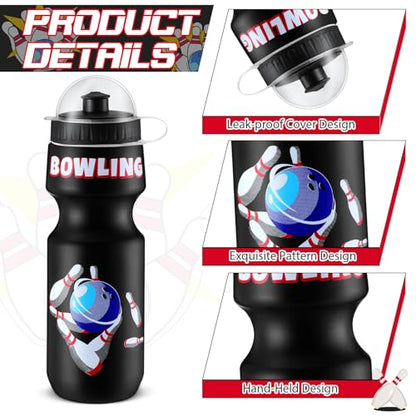 Hosuly 12 Pack Bowling Party Favors Set, Bowling Drawstring Bags & 24 oz Water Bottles, Kids Birthday Party Supplies, Bulk Plastic Sport Water Bottle, Goodie Bag for School Reward Gym Team Gifts