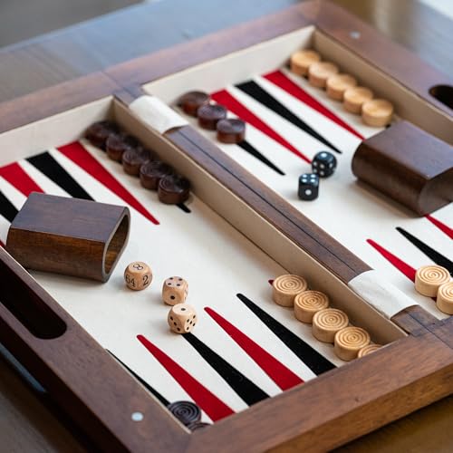 15.5'' Deluxe Solid Wood 3-in-1 Chess Set: Portable Chess, Backgammon, and Checkers with Hollow Handle Box, Folding Board for Travel, Suitable for Adults