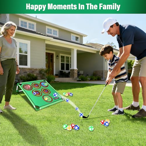 34 Pcs 3-in-1 Battle Golf Game Set with Stand & Club, Jumbo 32" x32“ Chipping Game Mat with 20 Sticky Balls, 6 Hole Covers, Indoor Outdoor Backyard Golf Game Kit, Ideal Gift for Family