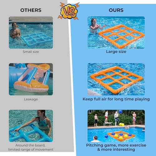 TicTac Shot Pool Toys Games Set- Tic Tac Toe Inflatable Pool Toy with 10 Balls - for Adults Teens Kids 2-10 Players - color: Orange
