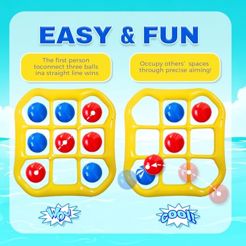 Tic Tac Toe Pool Toys Games, Giant Floating Tic Tac Toe Game Float with 10 Balls – Summer Outdoor Beach Lake Yard Field Day Games – Party Toy Floats for Adults Family, 2-10 Players