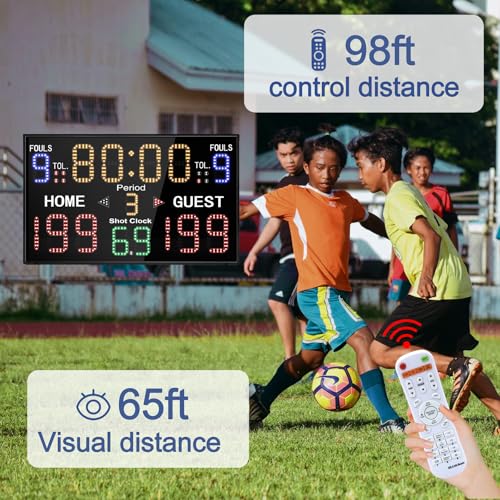 LUCKY TIME Basketball Scoreboard with Shot Clock, 12/14/24/30/25/60 Seconds, Upgraded Thickening Digital Scoreboard with Remote, Battery Powered Electronic Scoreboard for Indoor Outdoor - style: Double-Sided (Remote / Battery)