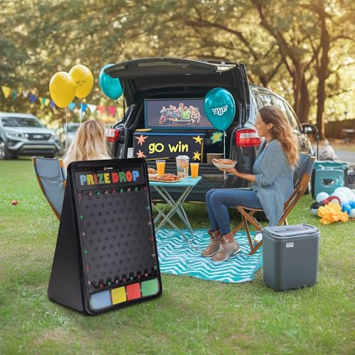 WinSpin 41"x25" Prize Drop Board Foldable Stand Disk Drop Board Game with 12 Playing Pucks for Carnival Tradeshow Party, (with Multi-Colored LED Light)
