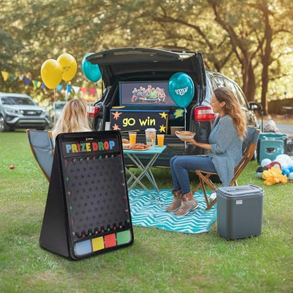 WinSpin 41"x25" Prize Drop Board Foldable Stand Disk Drop Board Game with 12 Playing Pucks for Carnival Tradeshow Party, (with Multi-Colored LED Light)