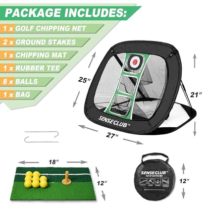 SENSECLUB Foldable Chipping Net & Floating Green, Indoor Golf Practice Chipping Target, Backyard Golf Game & Gifts - style: Square Net +Mat +Balls