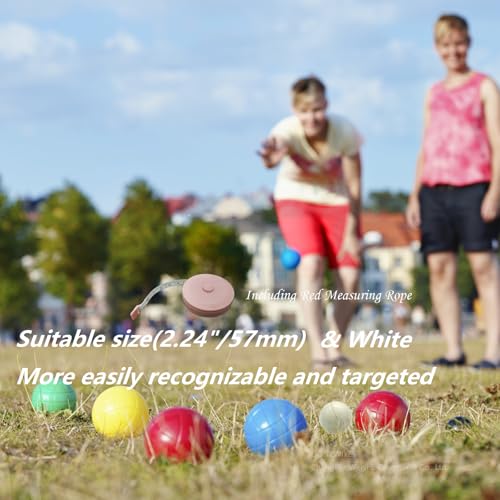 Pallino Ball Replacement for Bocce and Boule Game, Tournament Quality 2.24 In/57 mm White Bocce Pallino Ball Replacement - Including Red Measuring Rope