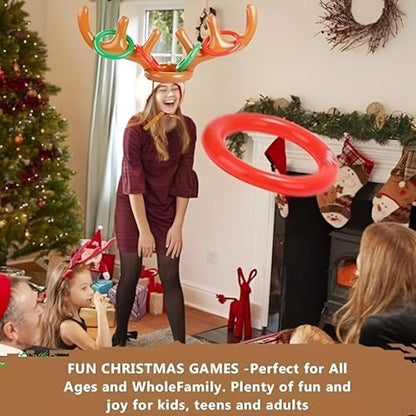 JOYFISCO 2 Set Inflatable Reindeer Ring Toss Game for Christmas Party Favors Supplies Indoor Outdoor Xmas Fun Games for Families
