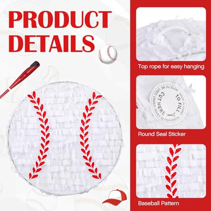 Deekin Small Piñata Baseball Piñata with Stick Blindfold Confetti for Sports Theme Party Decoration Supplies - style: Baseball