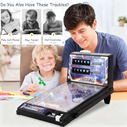 Tabletop Pinball Machine with Lights, Sounds and Scoreboard, Electronic Pinball Ball Shooting Game for Family Kids, Pinball Gifts