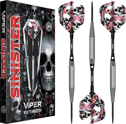 Viper Sinister Steel Tip Darts, 95% Tungsten Darts Metal Tip Dart Set for Sisal Dartboard, Sandblasted Barrels, Aluminum Dart Shafts with Locking Holes, Professional Grade - size: 24 Grams, style: Shark Cut