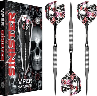 Viper Sinister Steel Tip Darts, 95% Tungsten Darts Metal Tip Dart Set for Sisal Dartboard, Sandblasted Barrels, Aluminum Dart Shafts with Locking Holes, Professional Grade - size: 24 Grams, style: Shark Cut