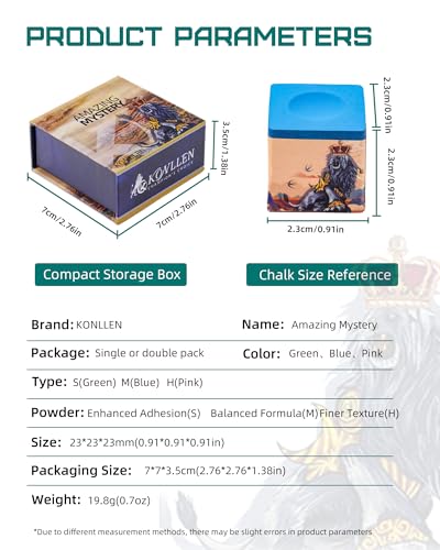 KONLLEN Billiard Chalk, Nano High Grip Pool Cue Chalk, Low Dust, Long Lasting, Fewer Miscues, Enhanced Spin Control, Professional Chalk for Pool Cue Tips (S/M/H) - color: 005 M Blue