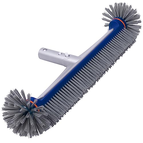 POOLAZA 360 Degree Pool Brush - Heavy Duty 17.5" Pool Brush Head for inground Pools/Above Ground Pools, Spa, Hot Tub, Premium Bristle & Aluminum Handle for Standard Pool Pole - color: Blue