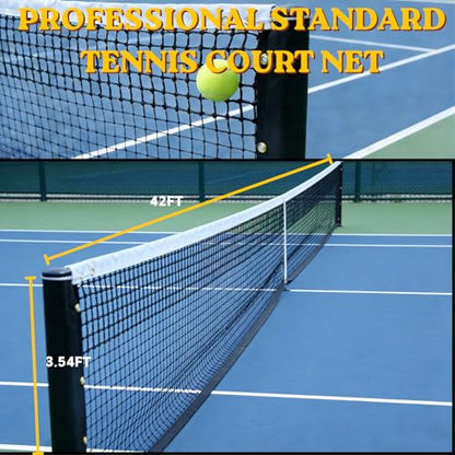 Professional Tennis Net 42ft x 3.5ft – 3.0mm Twisted PE, 4.0cm Official Mesh, UV/Waterproof, 6mm Steel Cable & Top 6-Row Double Layer – Complete Kit for Court, Backyard or Driveway