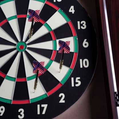 Dart Board Cabinet Set with 18-inch Dartboard, 6 Steel-Tip Darts, and Chalkboard Scoring for Game Rooms, Man Caves, and Home Bars by Trademark Poker