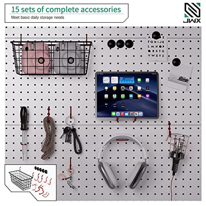 JWX DDB Standing Pegboard Shelf Unit, 30'' White Home Office shlef cabinets with Metal Pegboard and 15 Pieces Organizer Tool Holders - color: Frosted White