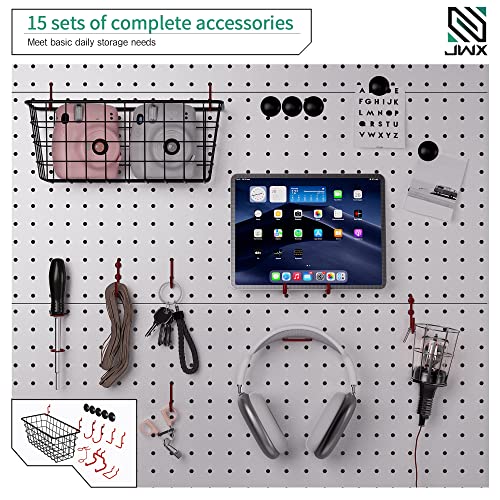 JWX DDB Standing Pegboard Shelf Unit, 30'' White Home Office shlef cabinets with Metal Pegboard and 15 Pieces Organizer Tool Holders - color: Frosted White