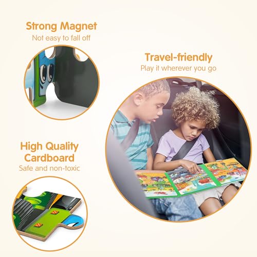 SYNARRY Vehicle Theme Magnetic Puzzles for Toddlers 3-5, 36 Pieces Travel Puzzles for Kids Ages 4-8, Easter Basket Stuffers Gifts for Kids, Car Airplane Road Trip Activities Magnet Games Toy - style: Vehicle