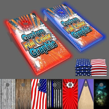 PartyToss Cornhole Boards/Bean Bag Toss Game Set w/Optional LED Lights & Graphics - Choose Your Model - color: Custom