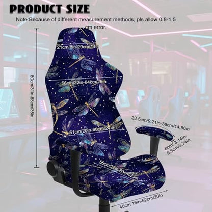 Dragonfly Print Gaming Chair Cover with Armrest Covers Scratch Proof Anti-Dust Game Chair Covers Slipcover Universal Fit for Desk/Swivel/Rotating Chairs Protector - color: Purple - Dragonfly