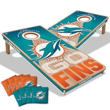 YouTheFan NFL 2' x 4' Slogan Series Professional Wood Cornhole Game with Logo Bags - color: Miami Dolphins