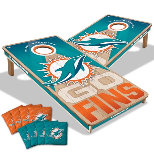 YouTheFan NFL 2' x 4' Slogan Series Professional Wood Cornhole Game with Logo Bags - color: Miami Dolphins