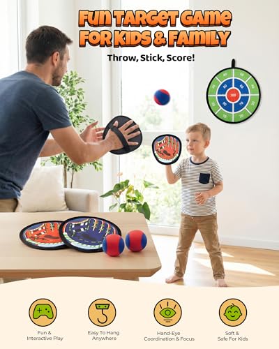 Toss and Catch Ball Game Set, 2 in 1 Kids Toddler Baseball Glove & Target Board, Sticky Catch Toy Outdoor Toys, Backyard Beach Yard Outside Games, Birthday Gift for Boys Girls Ages 3+ - color: Blue & Red