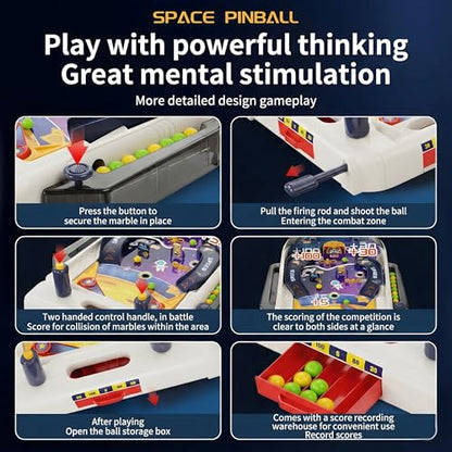 Tabletop Pinball Machine — Space Board Game with Obstacles, Pull-Rod Launcher, Two-Hand Controls, Ball Storage Tray, 1-2 Player Arcade Games for Kids Ages 3+ - style: Space
