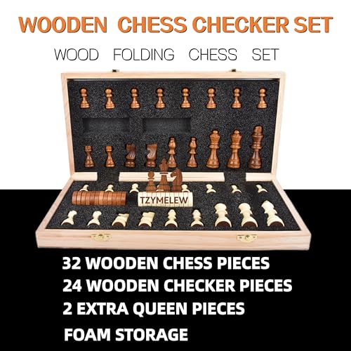 Magnetic Chess & Checkers Set 15", 2-in-1 Foldable Wooden Board | Melamine Surface, Exclusive Numbered Chess Board, Secure Storage Slots, Family Strategy Game for Kids and Adults