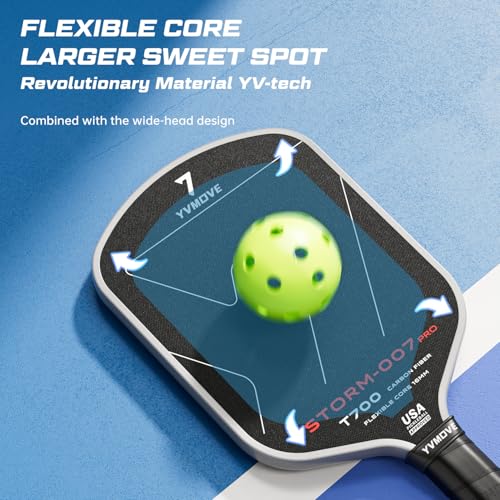 YVmove USAPA Approved Raw Carbon Fiber Pickleball Paddle, 16mm Thermoformed Pickleball Racket with High Spin & Extended Grip, Professional Pickleball Paddle for Control and Power - color: Classic Black
