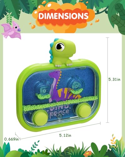 Handheld Water Game with Light – Water Ball Target Toy for Kids Ages 3+, Retro Fidget, Screen-Free Car Travel Game, Road Trip, Airplane, Portable Autism Gift - color: Green Dinosaur
