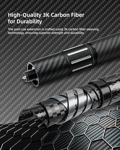 KONLLEN Pool Cue Extension with 3 Bumpers Carbon Fiber Billiards Cue Extension Billiard Accessories for Pool Sticks - color: Adjustable Frosted Extension
