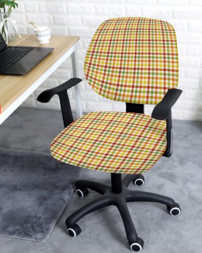 Savannan Office Chair Cover, Fall Thanksgiving Orange Buffalo Plaid Protective Stretch Elastic Universal Cover for Desk Task Chair,Computer Rotating Chair 1 Pcs Farmhouse Yellow Gingham Check