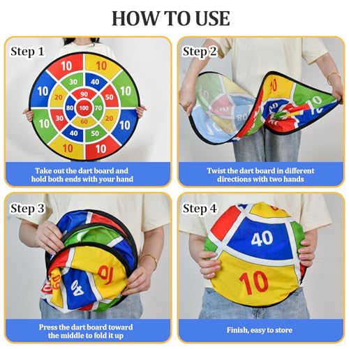 Large Dart Board Toys for Kids - 29'' Sticky Board with 12 Sticky Balls 4 Darts Indoor Outdoor Party Games Toys Easter Basket Stuffers Birthday Gifts for 3 4 5 6 7 8 9 10 11 12 Years Old Boys Girls