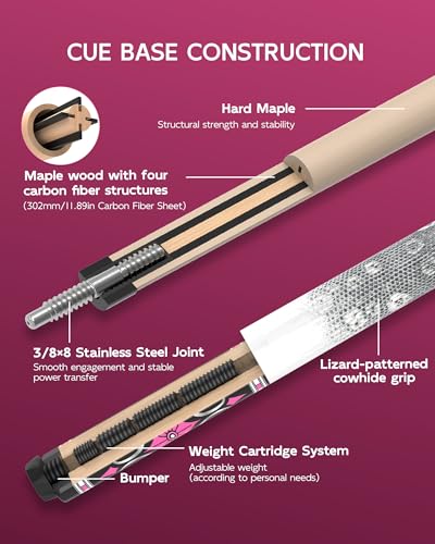 KONLLEN Maple Pool Cue Stick for Adults - Features Low Deflection Shaft, Titanium Alloy 3/8x8 Joint, and 12mm Tip - color: K-02Wmaple