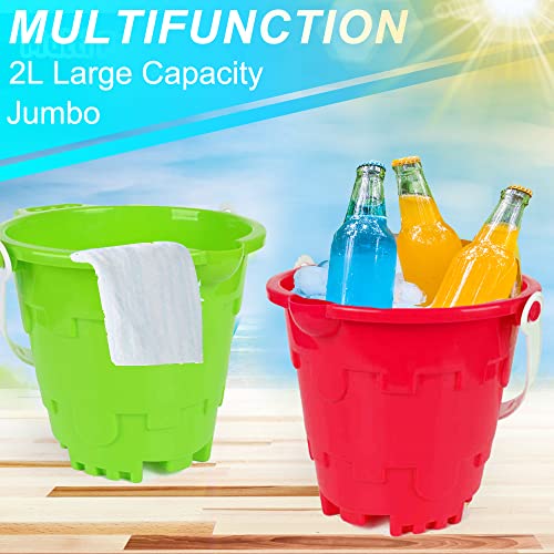 Jumbo Castle Model Beach Gear 7" Large Sand Buckets Pails Beach Water Pool Gardening Bath Toy Environmentally ABS Durable Thick Plastic Complete Gift Set Bundle For Kids Boys Girls- 3 Pack Green Blue - style: Round Castle